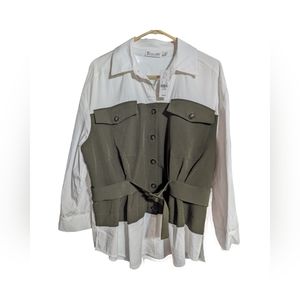 💚🤍7th Avenue New York & Co.🤍💚NWT Blouse Size XL White & Hunter Green